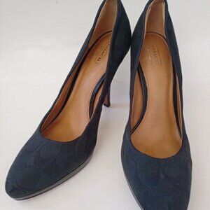 Coach Signature Monogram Pattern Black High Heels Women's Size 10B